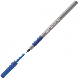Ручка Round Stick синяя 0.7мм корпус серый рез.грип BIC 918543