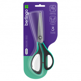 Ножницы Berlingo Easycut 350, 18см, бирюзовые, эргономичные ручки, мягкие вставки, европодвес