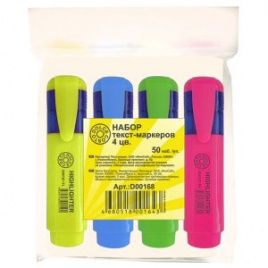 Маркеры в наборе текстовыделители 04цв корпус плоский 1-5мм (ж/з/р/г) е/п DOLCE COSTO D00168
