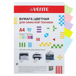 Бумага цветная А4 80г/м2 MIX пастель 20л (5цв*4л) DEVENTE 2072900