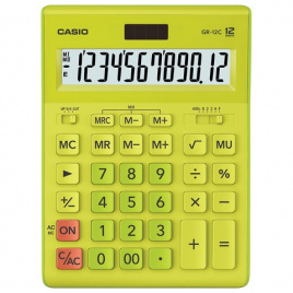 Калькулятор CASIO настольный GR-12С-GN, 12 разрядов, двойное питание, 210х155мм, САЛАТОВЫЙ
