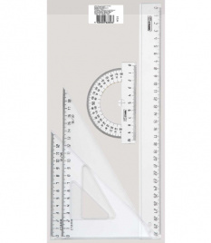 Набор геометрический большой 4пр линейка 30см+треуг 2шт+трансп прозрачный е/п СТАММ НГ15