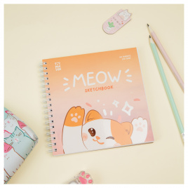 Скетчбук 60л., 150*150 MESHU Meow, на гребне, выб. лак, soft-touch, 120г/м2