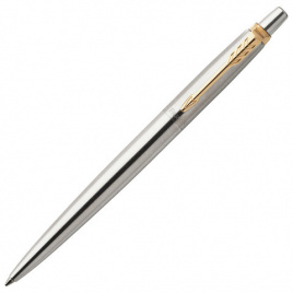 Ручка подарочная шариковая PARKER Jotter Core Stainless Steel GT, серебрист., позол.дет, син,1953182