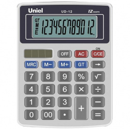 Калькулятор настольный 12-разрядный DP 126*95мм белый/синий е/п UNIEL UD-12B