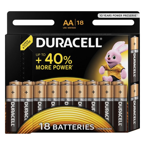 Батарейки DURACELL Basic, AA (LR06, 15А), алкалиновые, КОМПЛЕКТ 18 шт, в блистере, (ш/к 7519) фото 1